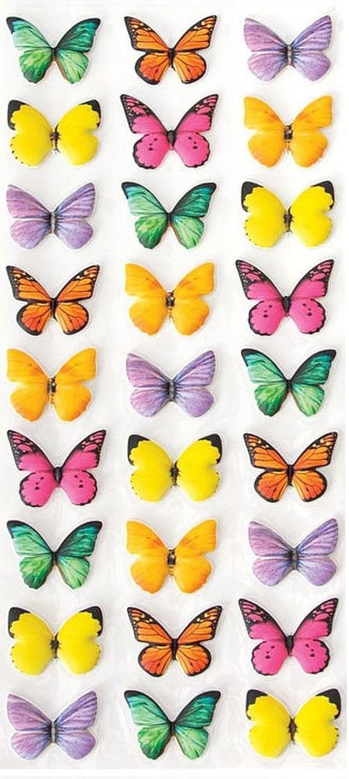 Playhouse Soft Puffy Sticker Sheet - 27-Piece for Crafts, Trading & Collecting - Rainbow Butterflies