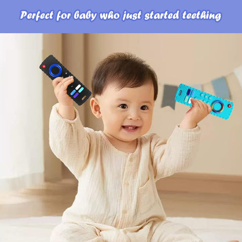2-Pack Baby Teething Toys - TV Remote Control Shape Silicone for Babies 0-18 Months, BPA-Free (Black+Blue)