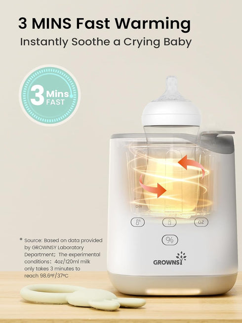 Grownsy Bottle Warmer for Night Feeding, Fast Baby Bottle Warmer for Breastmilk, Smart Temperature Control, with Timer