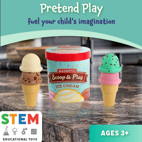 Set, 8 Popular Playthings Magnetic Scoop and Play Ice Cream Pretend Dessert Shop Toy for Kids, Play Food Cones