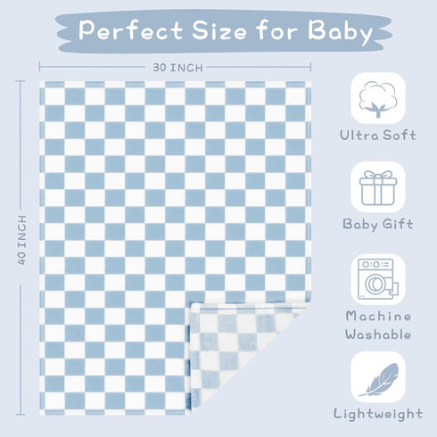 Cozy 30''x40'', Yurhap Checkered Baby Blanket Fleece Baby Blankets for Boys, Ultra Soft Fluffy Infant Toddler Newborn