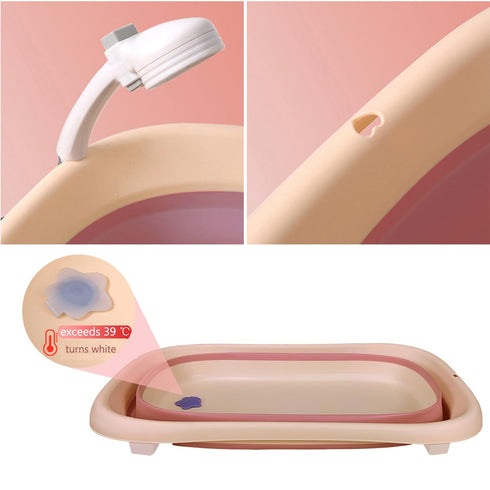 LEXIW Collapsible Baby Bathtub with Bath Pad Large Baby Bathtub Portable Bathtub with Drain Hole Folding Bathtub