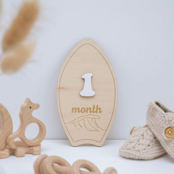 TTMerriwood Wooden Surfboard Baby Monthly Milestone Sign, 112 Month Photo Prop Set, Beach
