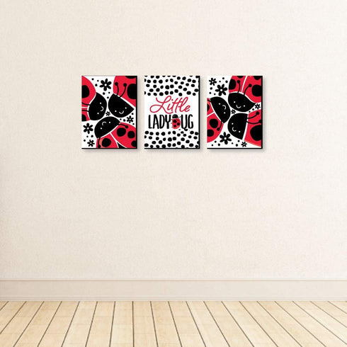 7.5 10 inches Set 3 Big Dot of Happiness Happy Little Ladybug - Baby Girl Nursery Wall Art and Kids Room Decorations