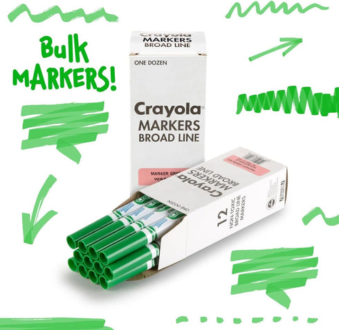 Crayola Washable Markers - Green (12ct), Kids Broad Line Markers for Classrooms & Teachers
