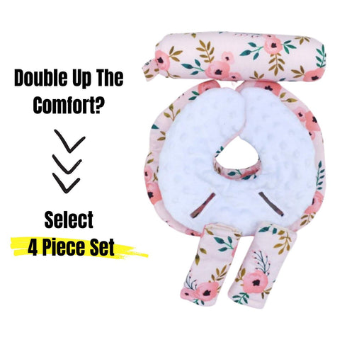 Set, Infant Car Seat Head Support Blush Pink Coral Floral, Newborn Head Rest, Baby Strap Covers, Carry Cushion