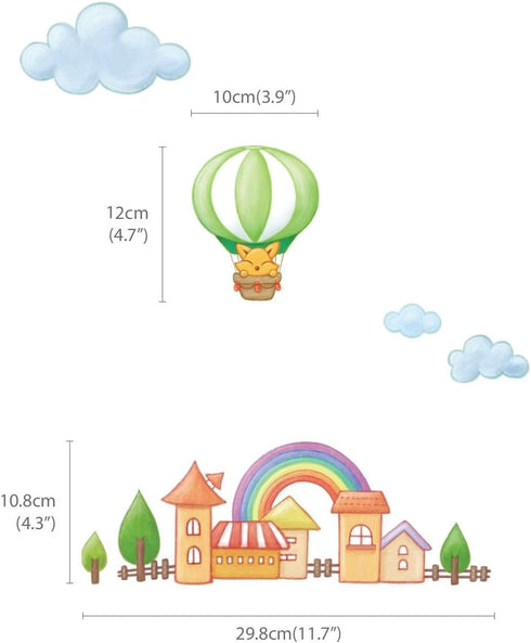 DECOWALL BS-1606 Animal Hot Air Balloon Growth Chart - Kids Wall Stickers, Peel and Stick Removable Decals