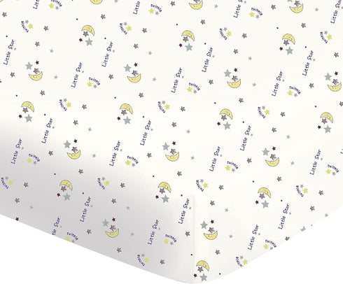 Frenchie Mini Couture 100% 28 52 x8in, Fitted Crib Sheet Woven Cotton Fits Toddler Mattress, x Twinkle Little Star