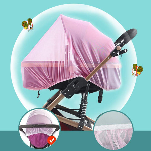 Durable Baby Stroller Mosquito Net (2 Pack) - Universal Elastic Edge Mesh Cover for Newborn Protection (Pink)
