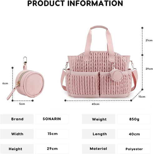 SONARIN Mummy Multi-Pockets Stylish Diaper Bag Tote,Waterproof Baby Nappy Changing Bag Messenger Bags with Pacifier