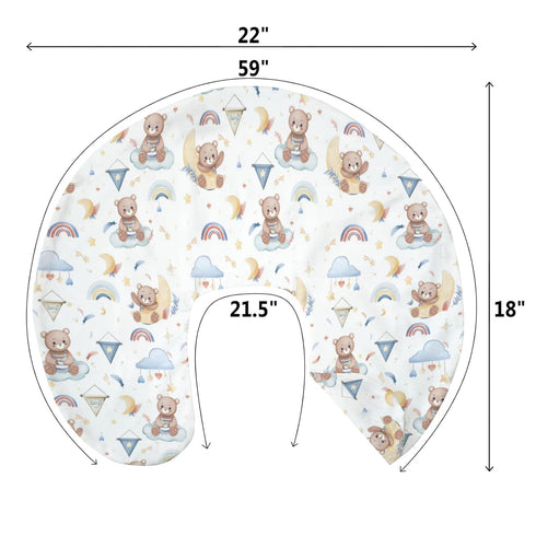 Watercolor Bear Rainbow Blue Baby Nursing Pillow Covers for Boy Cute Bears Moon Stars Clouds Nursing Slipcovers