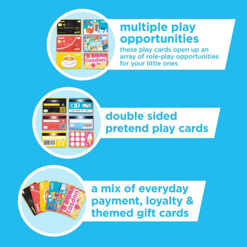 Casdon Pretend Play Cards Set | Realistic Credit & Gift Cards for Imaginative Play | Teaches Financial Concepts for 3+