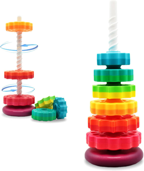 LUCKFUTURE Educational Spinning Stacking Toys, Rainbow Stacking Rings Baby Toy, Montessori Sensory