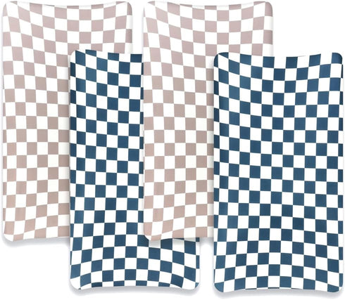 FIGEPO 4 Pack Checkered Changing Pad Covers Neutral Breathable Fitted Baby Sheets Nursery Sheets for Baby Boys or Girls