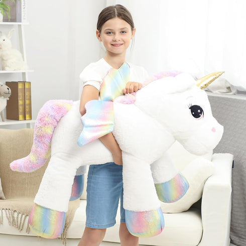 44 Inch Giant Unicorn Stuffed Animal Pillow, Cute Soft Big Plush Toy with Rainbow Wings, Gift for Kids