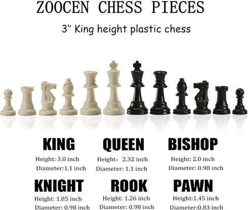Plastic Chess Set with Green Roll-Up Vinyl Chess Board - Foldable Game with Extra Queen