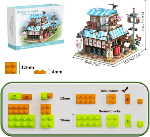 Set 14+ RAVAYO Japanese Ramen Shop Building Blocks - Mini Brick Simulation Architecture Construction Toy Ideal Gift