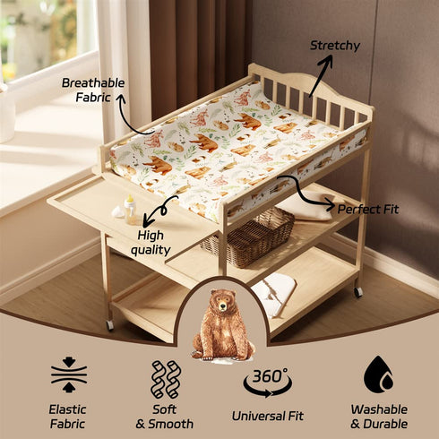 Jola's House 4 Pack Set Changing Pad Covers Woodland Forest Animals Wood Neutral Unisex Fitted Baby Changing Pad Cover