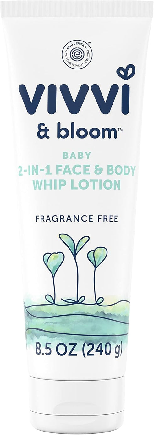 VIVVI & BLOOM 2-in-1 Baby Lotion, Face and Body, Hypoallergenic, Fragrance Free, 8.5 oz