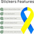 250 Small Blue & Yellow Ribbon Awareness Stickers for Support Ukraine and Down Syndrome Awareness