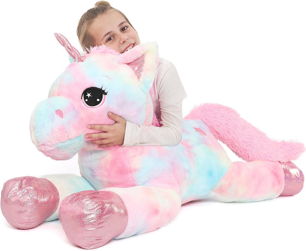 Muiteiur 43.4" Large Pink Unicorn Plush Pillow - Soft Stuffed Animal Toy Gift for Girls