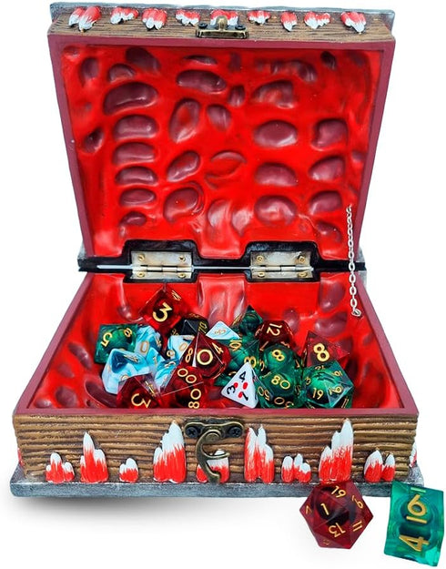 Power Beast Dungeon Mimic Book Dice Storage Box with 2 Glass Eyes, D&D Accessories, Holds 7 Sets of Polyhedral Dice