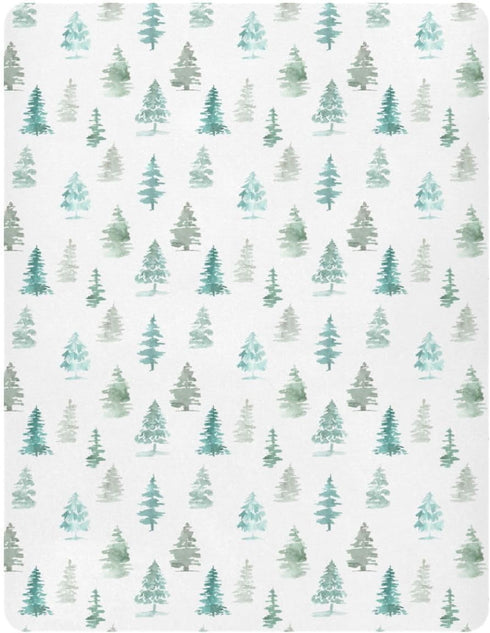 CHUROUSY 28x52 Inch Green Rustic Fir Tree Crib Sheets for Boys Girl Watercolor Woodland Rustic Forest Pine Trees
