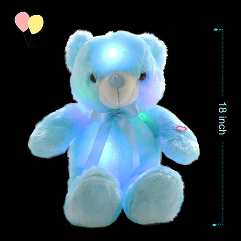LED Teddy Bears Stuffed Animals, 18 Inch Cute Glow Bear Plush Toys, Colorful Light Up Doll Gifts for Kids, Baby, Blue