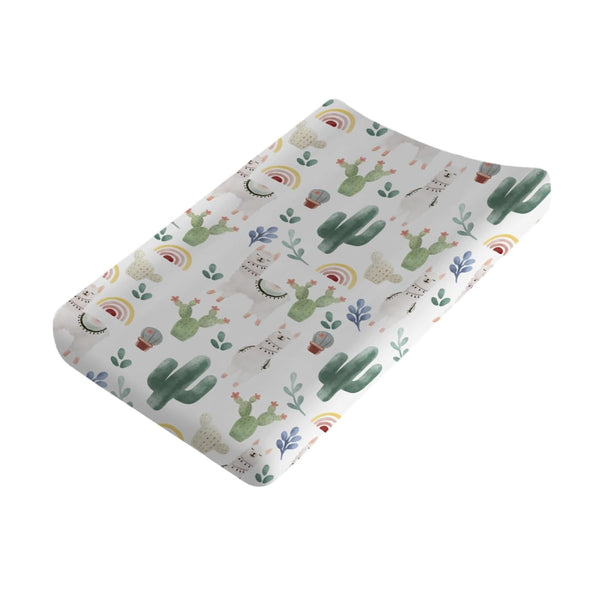 Cute Llama Changing Pad Cover – Funny Llama Cactus Leaves Rainbow Unisex Diaper Change Table Covers 32''x16''