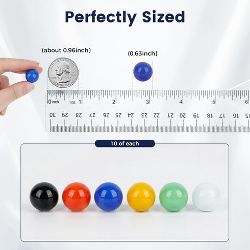 60PCS Set, 5/8Inch, 6 POPLAY Glass Marbles for Marble Board Game Chinese Checkers Board Game, Colors