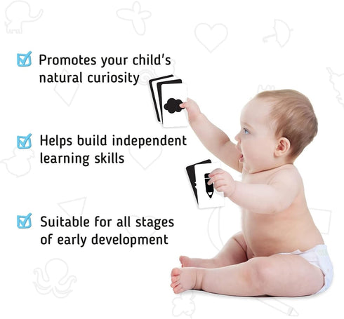 Merka Newborn Toys, Set of 50 High Contrast Black and White Baby Cards for Visual Stimulation and Sensory Development