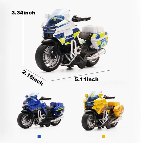 Pull Back Motorcycle Toys with Music Lighting, Police Motorcycles for Boys Kids Age 3-12 Years - Yellow