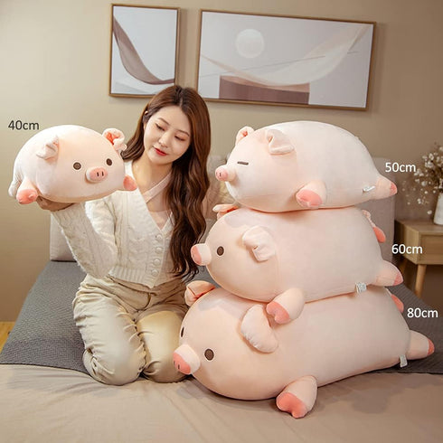 Pig Stuffed Animal Hugging Pillow - Soft Fat Plush Toy Gifts for Kids, Valentine, Christmas (15.7", Round Eyes)