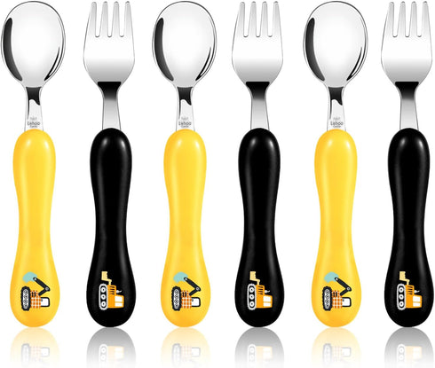 Lehoo Castle Toddler Fork and Spoon, 6pcs Kids Silverware Set, Safety Stainless Steel, Includes 3 Spoons, 3 Forks