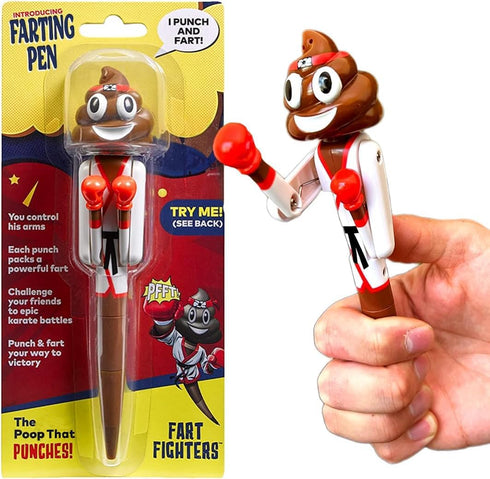 Farting Poop Pen with Punching Arms, Makes Funny Fart & Action Sound with Every Punch, Perfect Novelty Gift for Kids