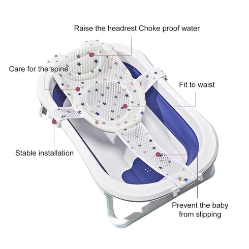 Five Corner Bath Seat Support Net, Skid Proof Adjustable Universal Breathable Mesh Soft Headrest Baby Bath Net Portable Antislip Bath Sling for Infant (Blue)