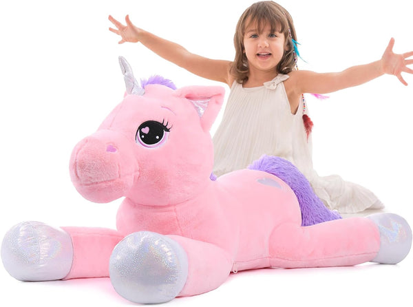 Big Unicorn Stuffed Animal Toys - Soft Pink Plush Pillow for Girls, 43"