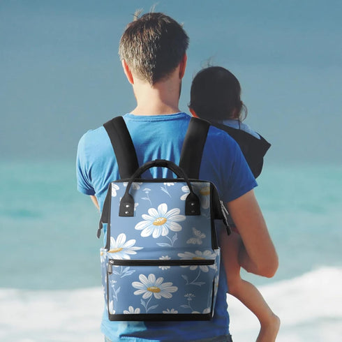Hsnar Backpack Refreshing Daisy Flowers Waterproof Diaper Bag Large Capacity Baby Bag with Stroller Straps
