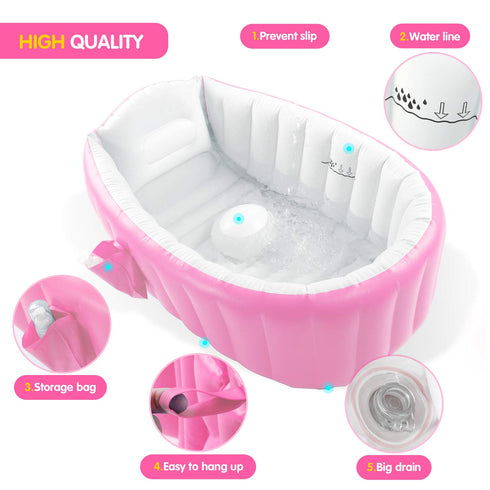 EZYCOK Swimming Inflatable Baby Bathtub, Portable Infant Toddler Bathing Tub Non Slip Travel Bathtub Mini Air Pool Kids