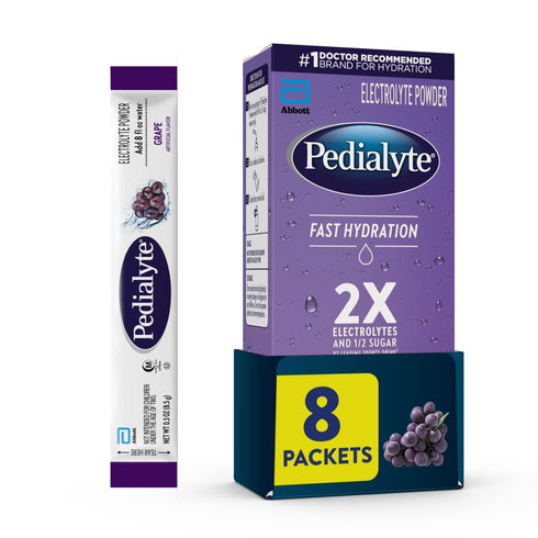 Pedialyte Fast Hydration Electrolyte Powder Packets, Grape, Hydration Drink, 8 Single-Serving Powder