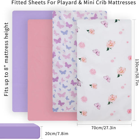 Newvenper Set, 130x70x20cm, Purple,4pcs Crib Sheet for Boys and Girls, Super Soft Microfibre Crib Sheet Breathable Cot
