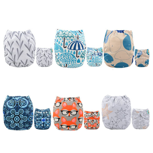 ALVABABY 6 Pack Cloth Diaper with 12 Inserts One Size Adjustable Washable