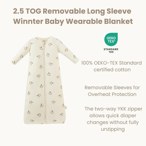 2.5 Cozy AnZai TOG Baby Sleep Sack, Super Warm Quilted Wearable Blanket with Removable Sleeves, Winter Toddler Sleeping