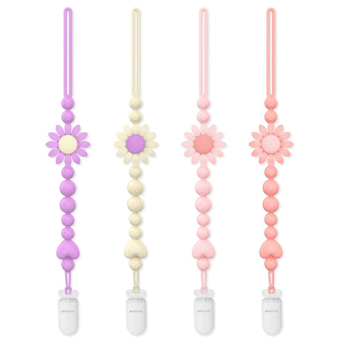 LSTRAGY Pacifier Clip, 4 Pack Silicone Pacifier Clip with One Piece Design for