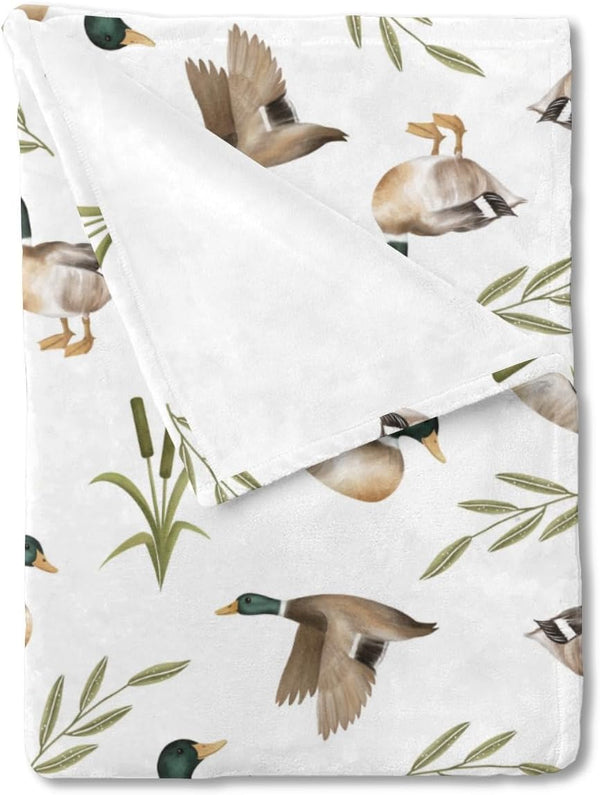 Vintage Mallard Duck Leaves Baby Blanket for Boy Girl Duck Hunting Flannel Soft Swaddle Blanket 30x40
