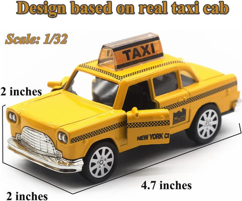 New York City Taxi Cab Toy, Yellow Cab Diecast Model with Pullback Action for Toddler Age 3+ (Pack of 2)