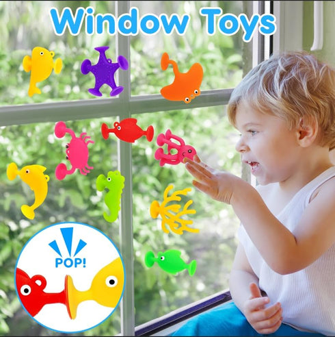 Toddler Suction Bath Toys: 18PCS Ocean Silicone Suction Cup Toys, Mold Free Bathtub Shower Toys for Ages 1-3