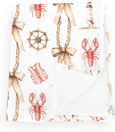 Wicbfdfv Cute Lobster Lighthouse Rudders Bows Stripe Baby Blankets for Boy Girl Summer