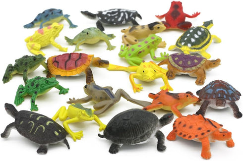 Kvvdi 12 Pcs Small Colorful Plastic Poison Dart Frogs Toy + 8 Pcs Turtles Rainforest Animals