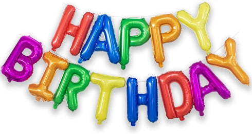 Rainbow Happy Birthday Balloons Banner, 16 Inch Mylar Foil Letters, Reusable Party Decorations
